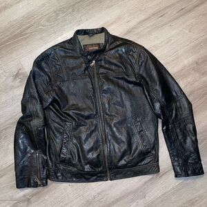 Danier Black Leather Bomber Jacket with Zip Details